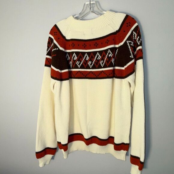 Vintage 70’s JCPenney Nordic Fair Isle Buttercream Men’s Ski Sweater Acrylic Siz - Picture 6 of 12